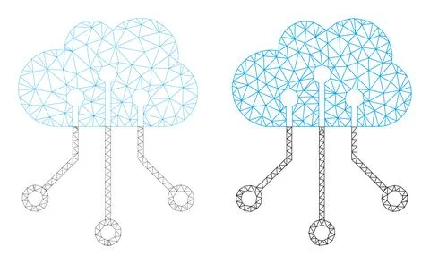 Mesh Cloud Network Icon Versions in Polygonal Network Vector Style Stock Illustration