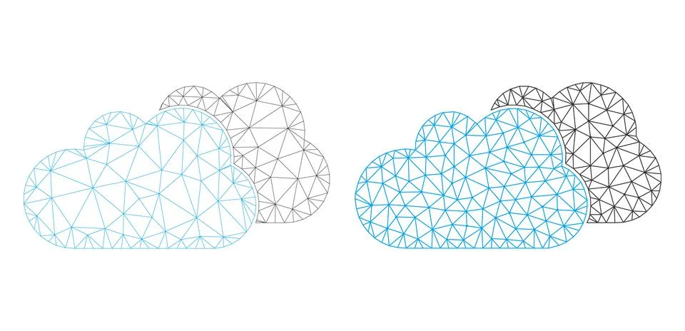 Mesh Clouds Icon Variants in Polygonal Network Vector Style Stock Illustration