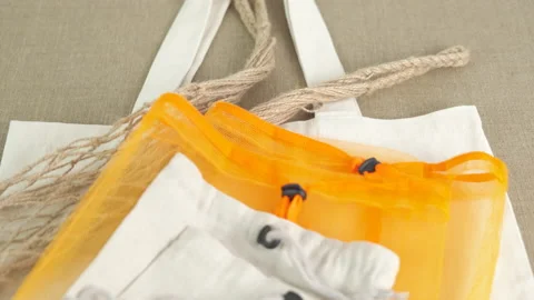 Mesh cotton bag. Video stock 147548100