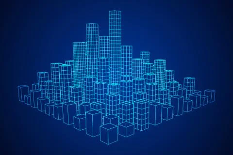 Mesh Cubes City Array Stock Illustration