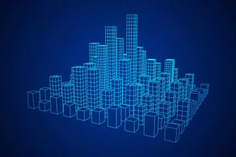 Mesh Cubes City Array 스톡 일러스트