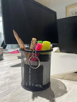 Mesh Desk Organizer, Multi-Functional Pen Holder, Desktop Stationary Organizer Stock Photos