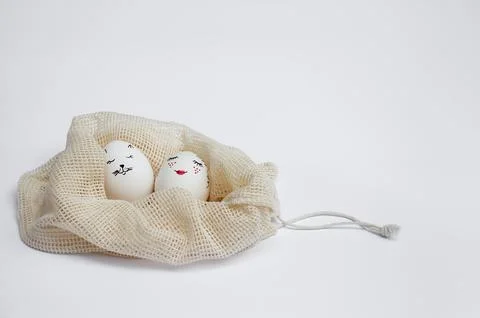 Mesh eco bag with Easter eggs Stock Photos