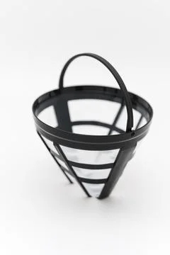Mesh filter cone with handle for drip coffee preparation Stock Photos