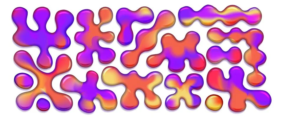 Mesh Gradient iridescent shapes set. Abstract bright fluid rainbow coloring Stock Illustration