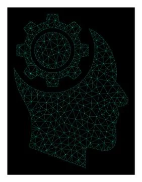 Mesh Human Intellect Gear in Polygonal 2D Vector Style Stock Illustration