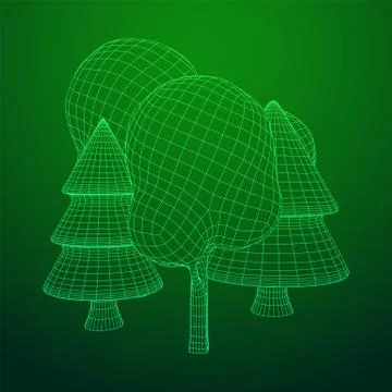 Mesh image of trees. Low poly background. Illustrazione stock