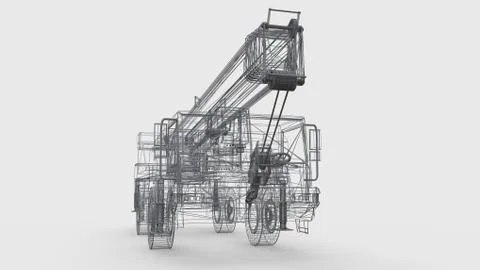 Mesh mobile crane. Three-dimensional illustration. 3d rendering. Illustrazione stock