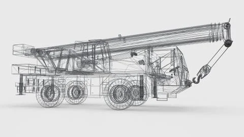 Mesh mobile crane. Three-dimensional illustration. 3d rendering. Stockillustratie