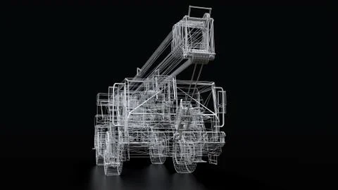 Mesh mobile crane. Three-dimensional illustration. 3d rendering. Stock-Illustration
