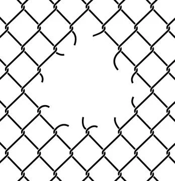 Mesh netting Torn. Rabitz  with hole. Mesh fence Ripped background Stock Illustration