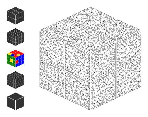 Mesh Network 3D Cube Icon 库存插图