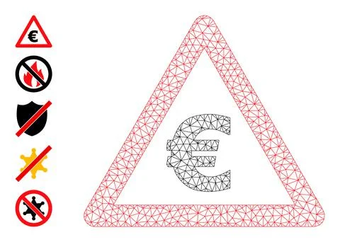 Mesh Network Euro Warning Icon 스톡 일러스트