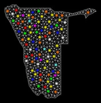 Mesh Network Map of Namibia with Bright Light Spots イラスト素材