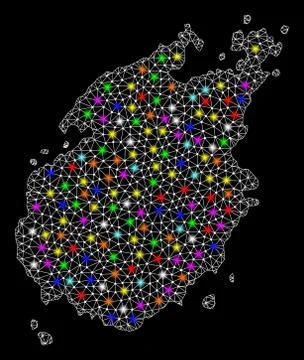 Mesh Network Map of Paros Island with Colorful Light Spots Illustrazione stock