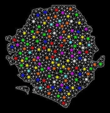 Mesh Network Map of Sierra Leone with Colorful Light Spots 스톡 일러스트