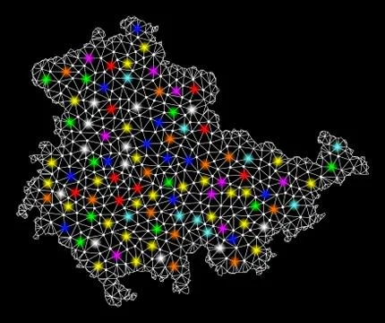 Mesh Network Map of Thuringia State with Colorful Light Spots Illustrazione stock