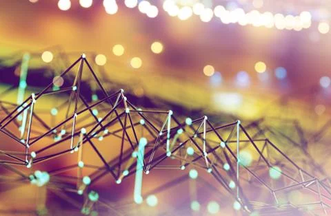 Mesh or net with lines and geometrics shapes detail.3d illustration Stock Illustration