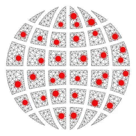Mesh Polygonal Globe with Red Coronavirus Nodes Stock Illustration