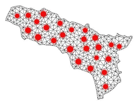Mesh Polygonal Map of Abkhazia with Red Infectious Elements イラスト素材