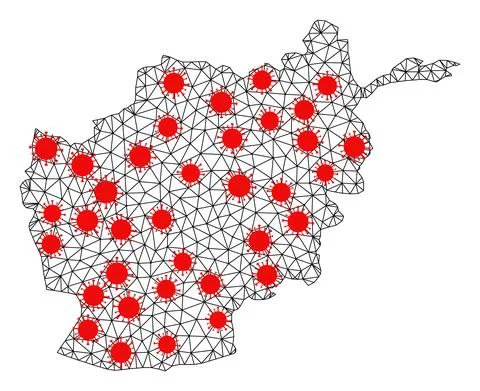 Mesh Polygonal Map of Afghanistan with Red Infectious Nodes Stock Illustration