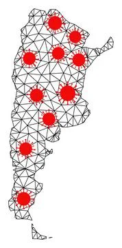 Mesh Polygonal Map of Argentina with Red Virus Elements イラスト素材