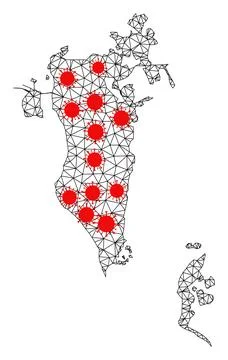 Mesh Polygonal Map of Bahrain with Red Infection Nodes Иллюстрация
