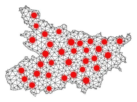 Mesh Polygonal Map of Bihar State with Red Covid Elements Illustrazione stock