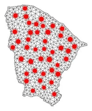 Mesh Polygonal Map of Ceara State with Red Covid Elements イラスト素材