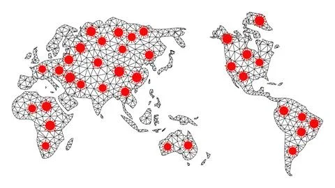 Mesh Polygonal Map of Earth with Red Covid Elements Stock Illustration
