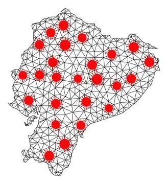 Mesh Polygonal Map of Ecuador with Red Infection Nodes Stock Illustration