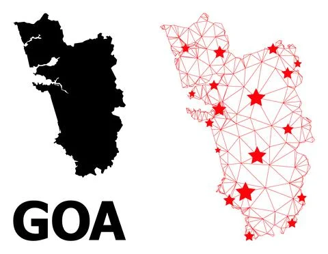 Mesh Polygonal Map of Goa State with Red Stars Stock Illustration