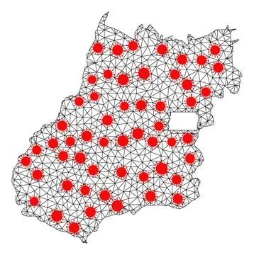 Mesh Polygonal Map of Goias State with Red Virus Elements 스톡 일러스트