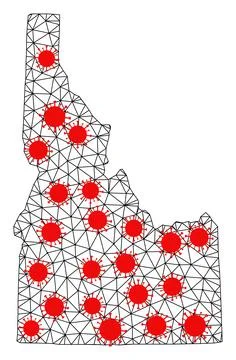 Mesh Polygonal Map of Idaho State with Red Coronavirus Elements Illustrazione stock