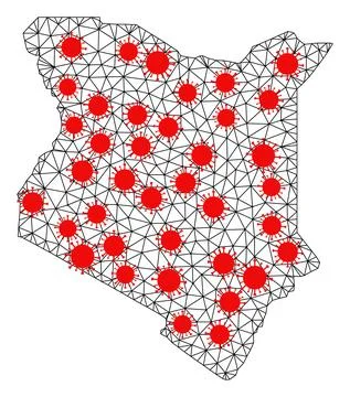 Mesh Polygonal Map of Kenya with Red Covid Nodes Illustrazione stock