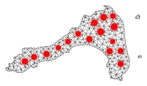 Mesh Polygonal Map of Koh Lipe with Red Virus Elements イラスト素材
