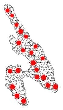 Mesh Polygonal Map of Koh Phi Don with Red Infection Elements 스톡 일러스트