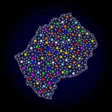 Mesh Polygonal Map of Lesotho with Bright Light Spots Stock Illustration