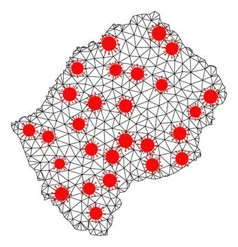 Mesh Polygonal Map of Lesotho with Red Covid Nodes Illustrazione stock