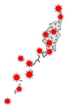 Mesh Polygonal Map of Palau Islands with Red Infectious Nodes Stock Illustration