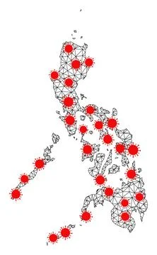 Mesh Polygonal Map of Philippines with Red Coronavirus Nodes Stock Illustration