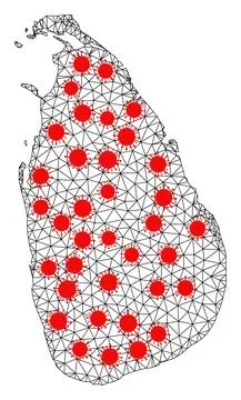 Mesh Polygonal Map of Sri Lanka with Red Virus Nodes Illustrazione stock