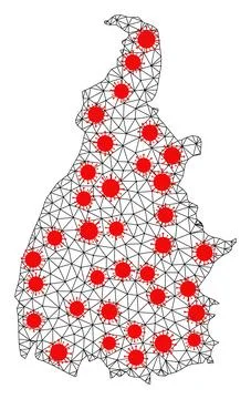 Mesh Polygonal Map of Tocantins State with Red Infection Nodes Stock Illustration