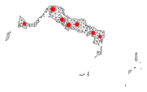 Mesh Polygonal Map of Turks and Caicos Islands with Red Virus Nodes Illustrazione stock