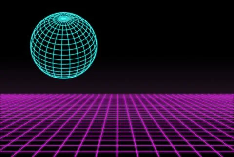 Mesh sphere hovering above a 3D grid Stock Illustration