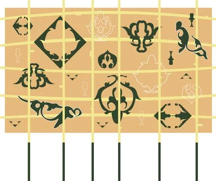 Mesh structure, intertwined with elements reminiscent of Old Russian patterns Stock Illustration