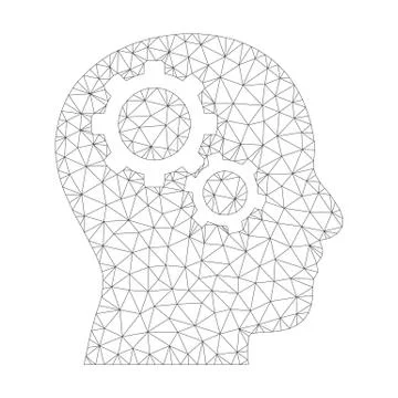 Mesh Vector Brain Gears Icon Stock Illustration