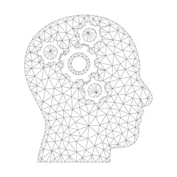 Mesh Vector Brain Mechanics Icon Stock Illustration