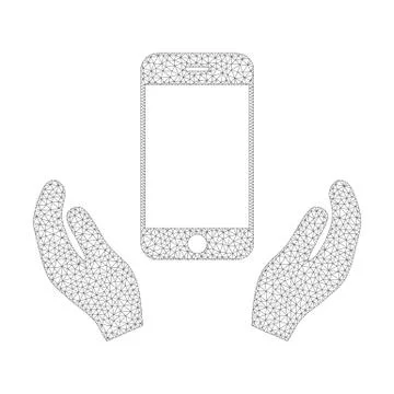 Mesh Vector Smartphone Care Hands Icon Stock Illustration