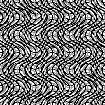 Mesh of wavy, billowy, undulating lines. Repeatable geometric monochrome patt Stock Illustration